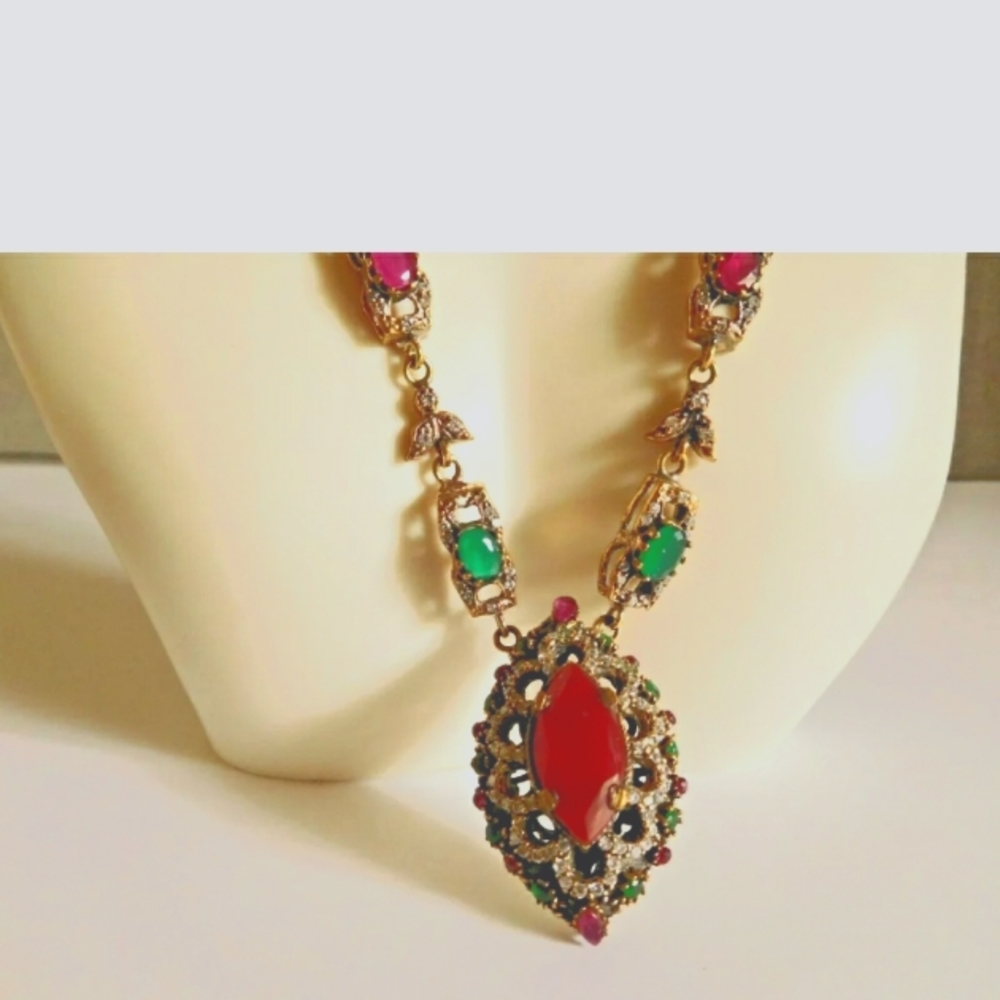 Ruby/Emerald/White Topaz 925 Silver Necklace - image 3